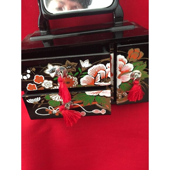 Vintage Handmade Black Lacquer Miniature Dollhouse Dresser With Folding Mirror - Picture 3 of 3